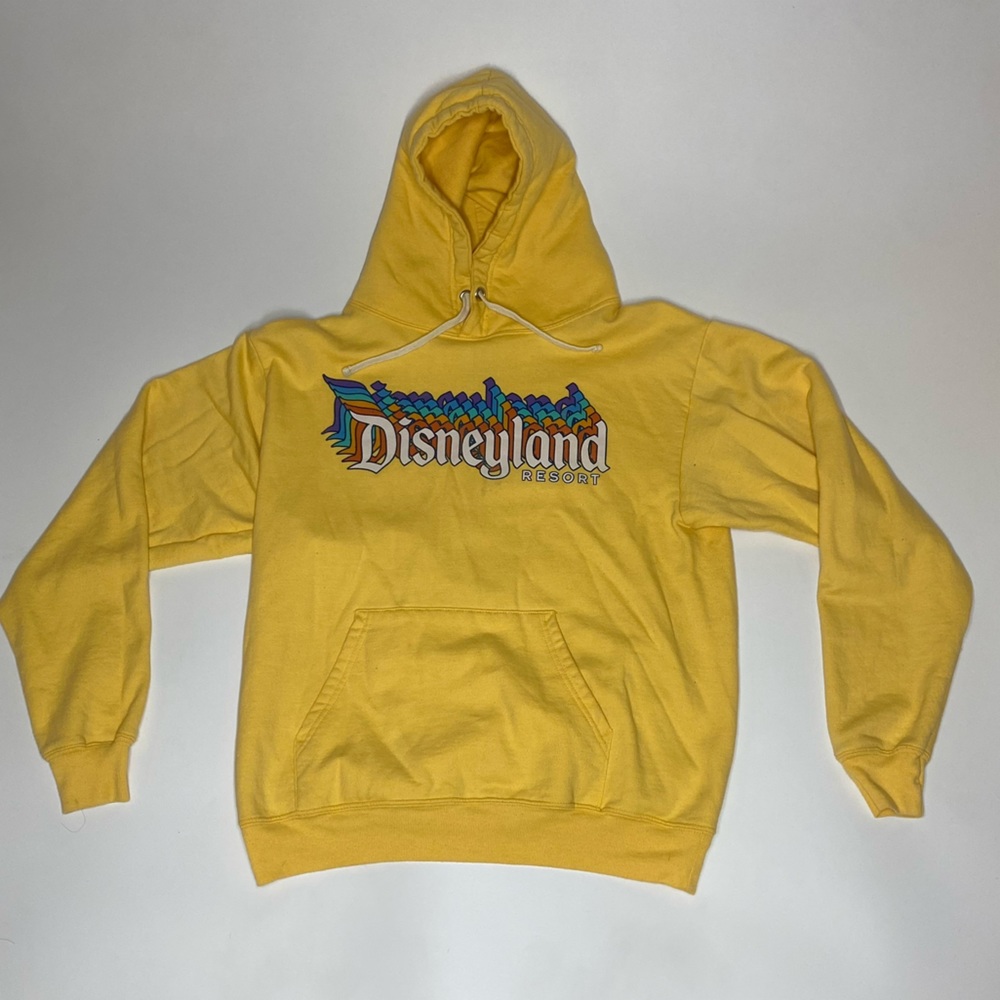 Disney Parks Retro Disneyland Resort Hoodie Unisex S Yellow Pullover Sweater